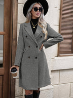 Women's Solid Color Double-Breasted Trench Coat