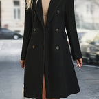 Women's Solid Color Double-Breasted Trench Coat