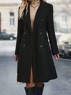 Women's Solid Color Double-Breasted Trench Coat