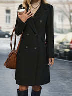 Women's Solid Color Double-Breasted Trench Coat